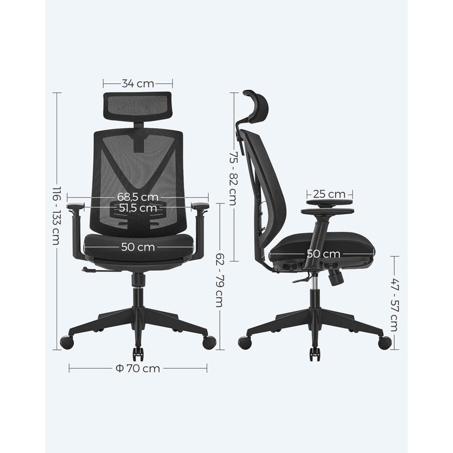 SONGMICS Bürostuhl, Stoff schwarz, Gestell schwarz | OBN61BKV1