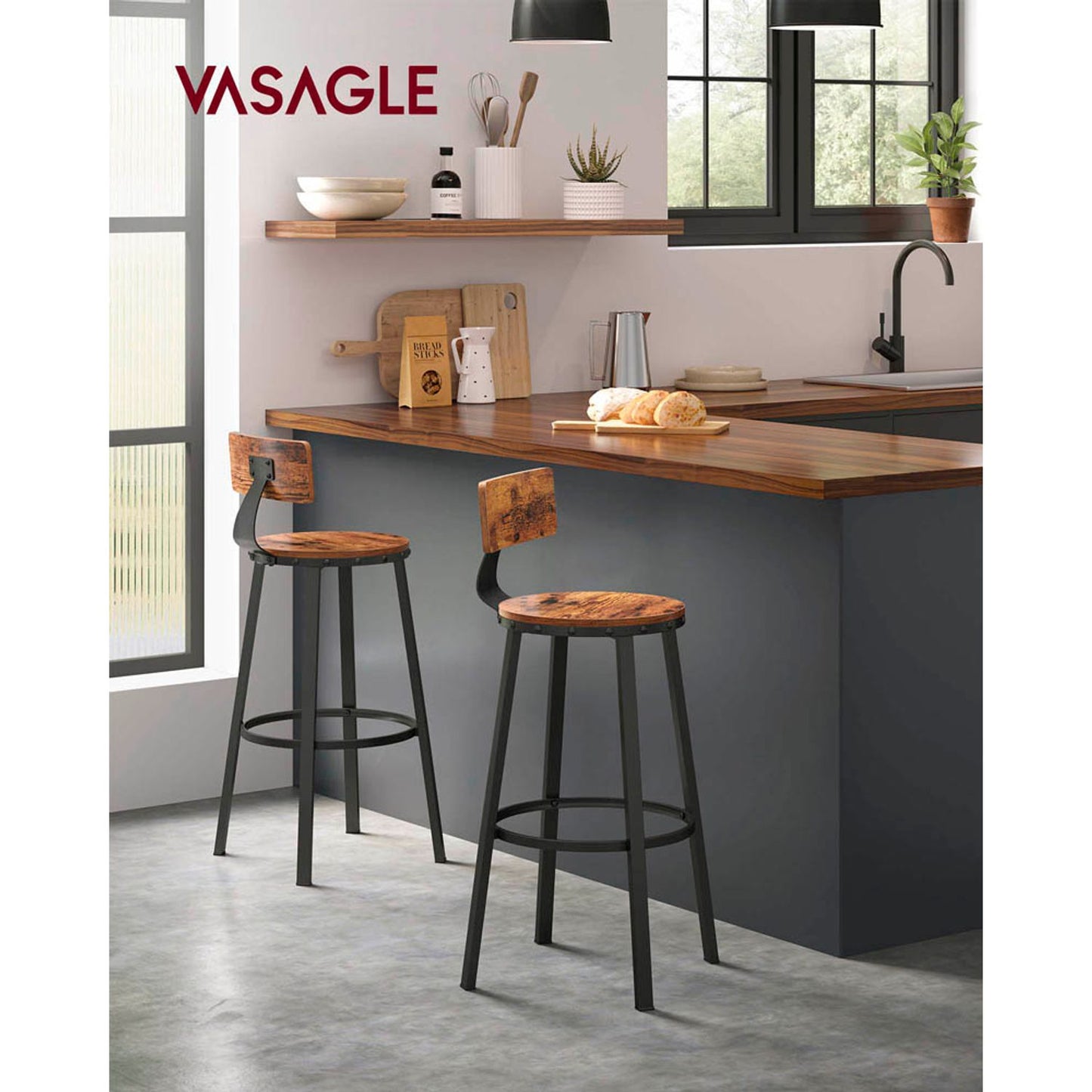 VASAGLE Barhocker braun | LBC026B01V2 | 1 Pack = 2 St.