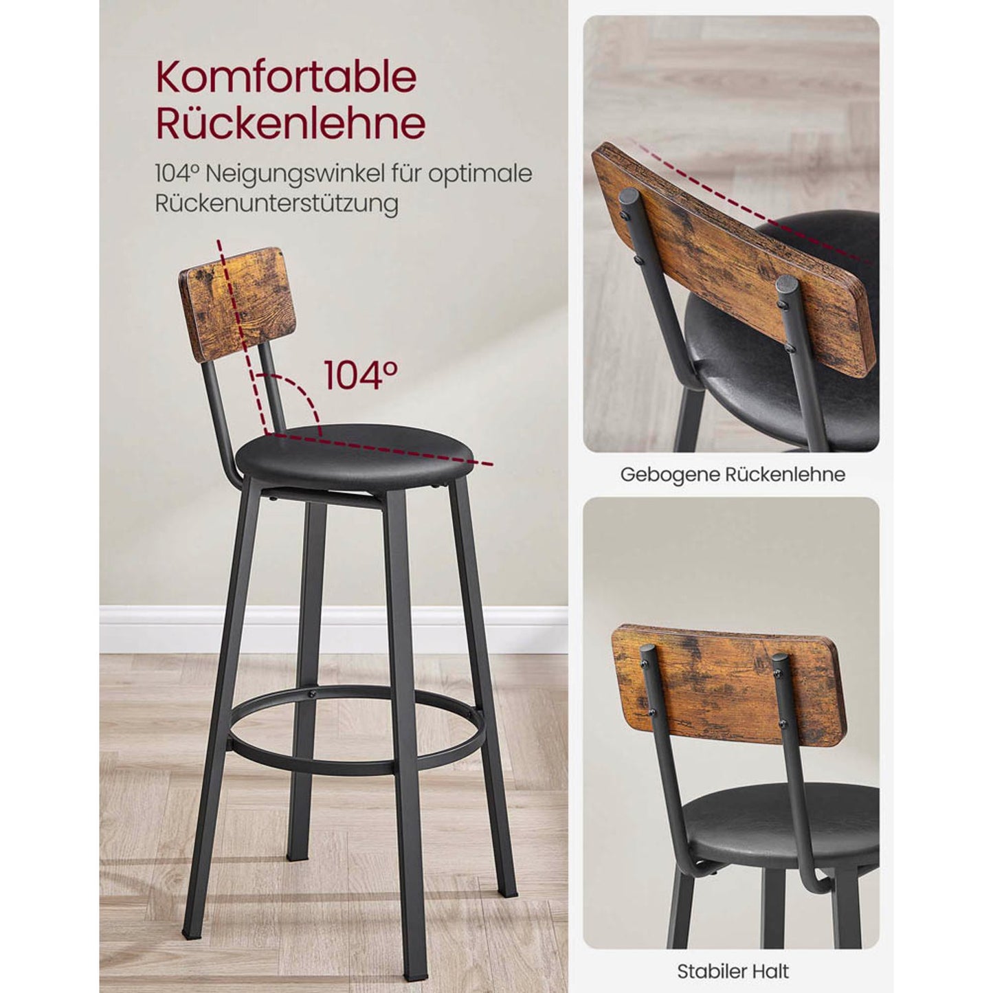 VASAGLE Barhocker braun Kunstleder | LBC069B81V1 | 1 Pack = 2 St.