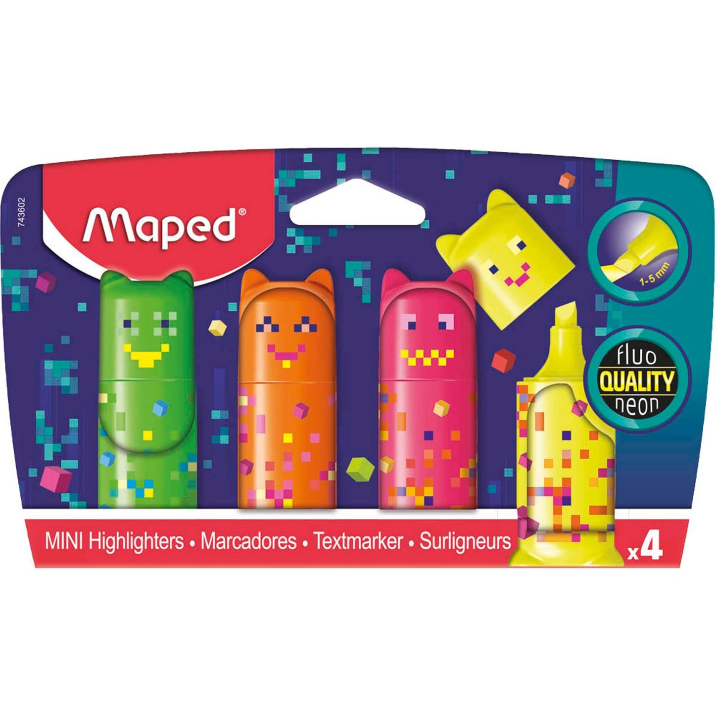 maped PIXEL PARTY Mini Textmarker farbsortiert | 743602 | 1 Pack = 4 St.