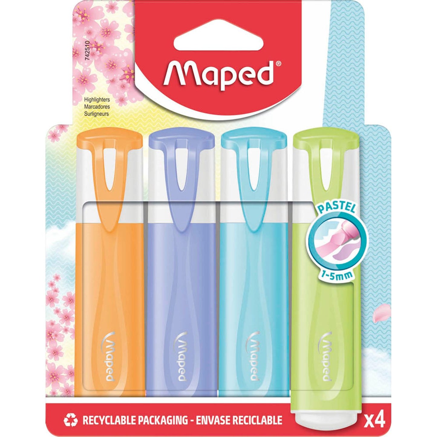maped Fluo Peps pastell Textmarker farbsortiert | 742510 | 1 Pack = 4 St.