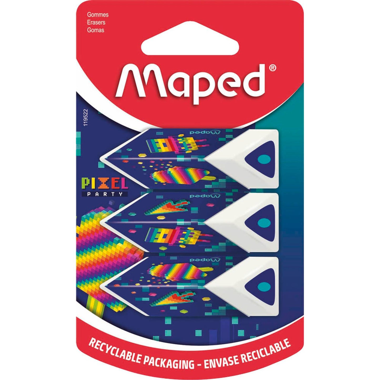 maped Radiergummis PIXEL PARTY weiß | 119522 | 1 Pack = 3 St.
