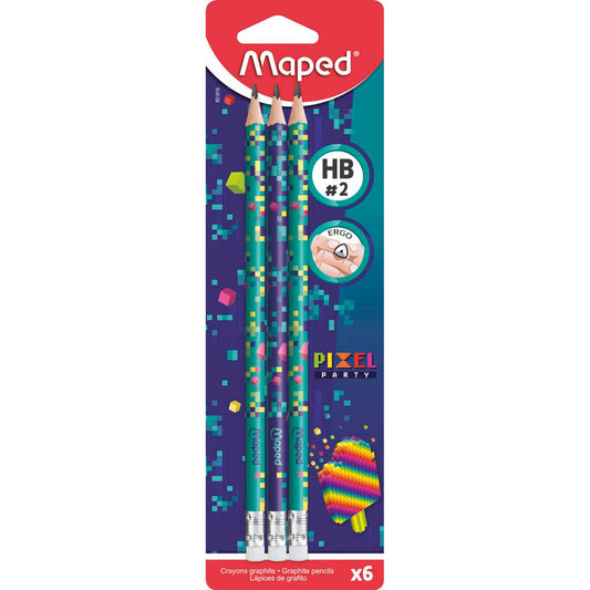 maped PIXEL PARTY Bleistifte HB grün, violett mit Radierer | 851816 | 1 Pack = 6 St.