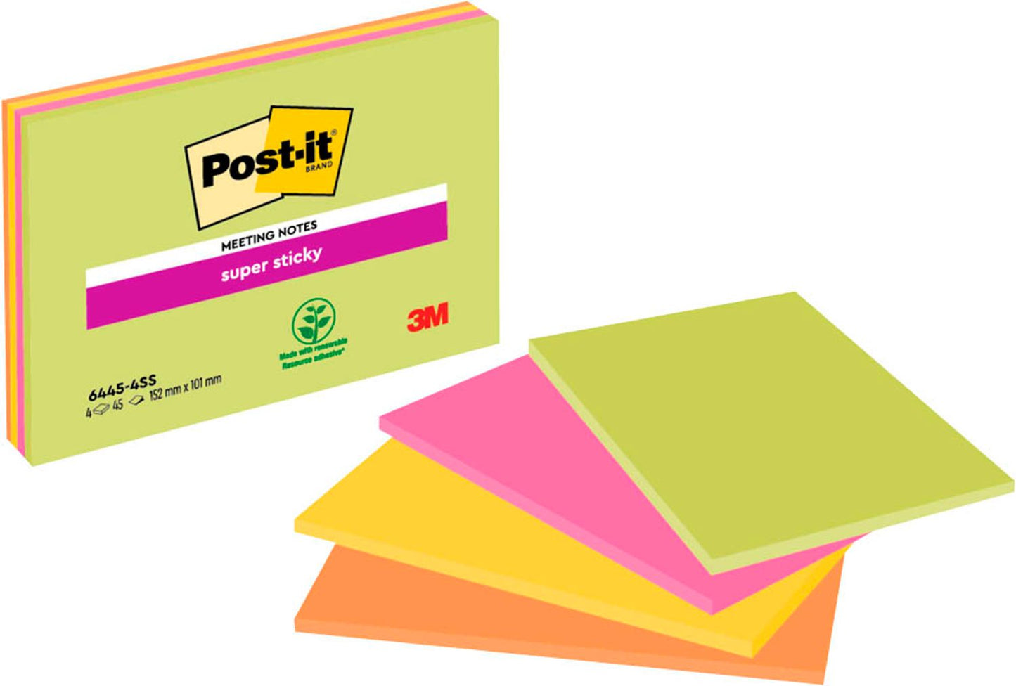 Post-it® Super Sticky Meeting Notes Haftnotizen extrastark farbsortiert, 4 Blöcke