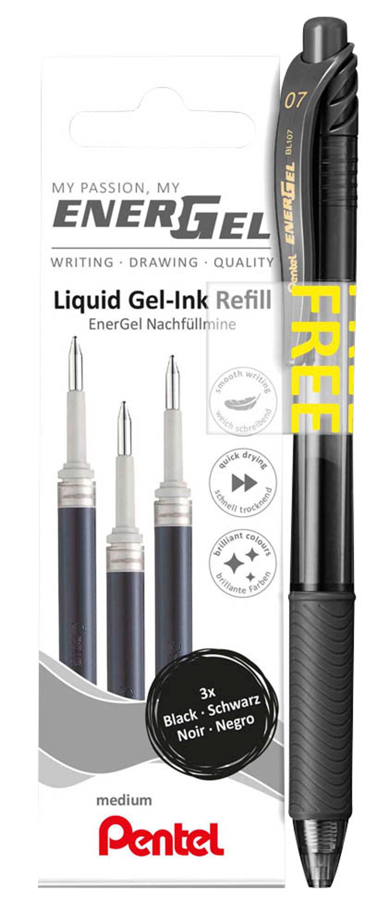 Pentel EnerGel Gelschreiberminen 0,35 mm 1 Set + GRATIS Pentel EnerGel BL107 Gelschreiber