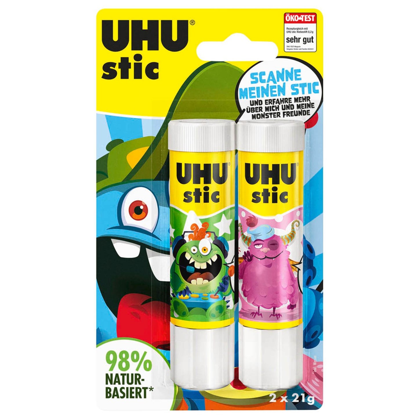 UHU MONSTER Klebestifte 2x 21,0 g | 9000180 | 1 Pack = 2 St.