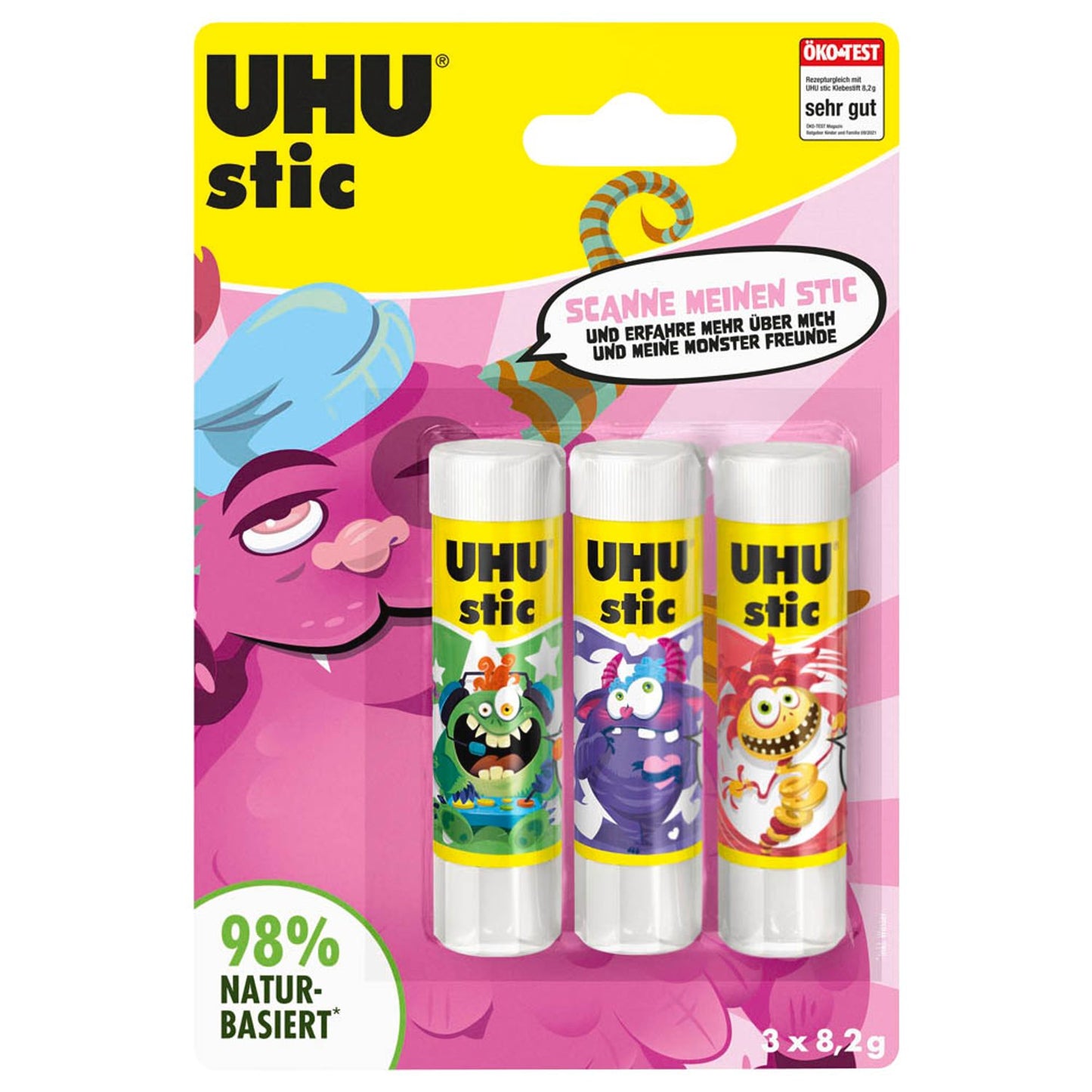 UHU MONSTER Klebestifte 3x 8,2 g | 9000179 | 1 Aktionspack = 3 St.