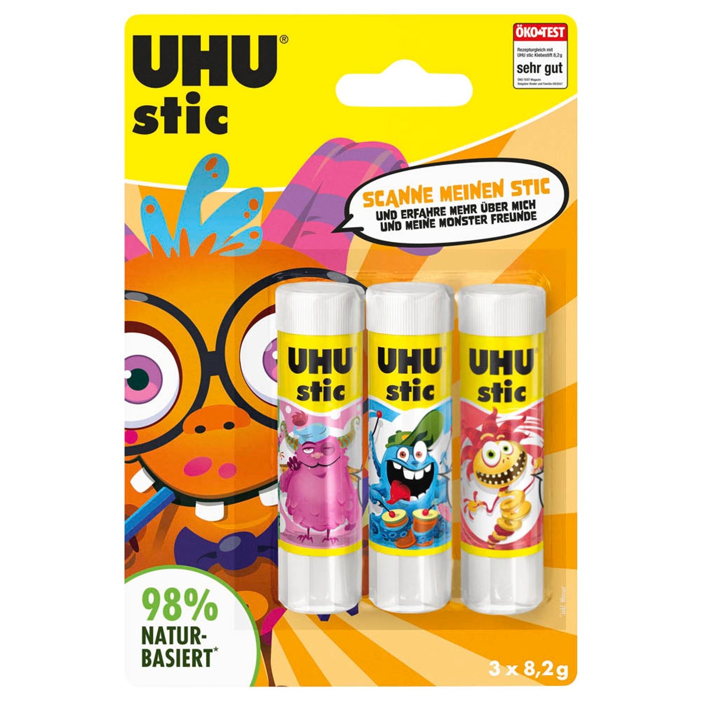 UHU MONSTER Klebestifte 3x 8,2 g | 9000179 | 1 Aktionspack = 3 St.