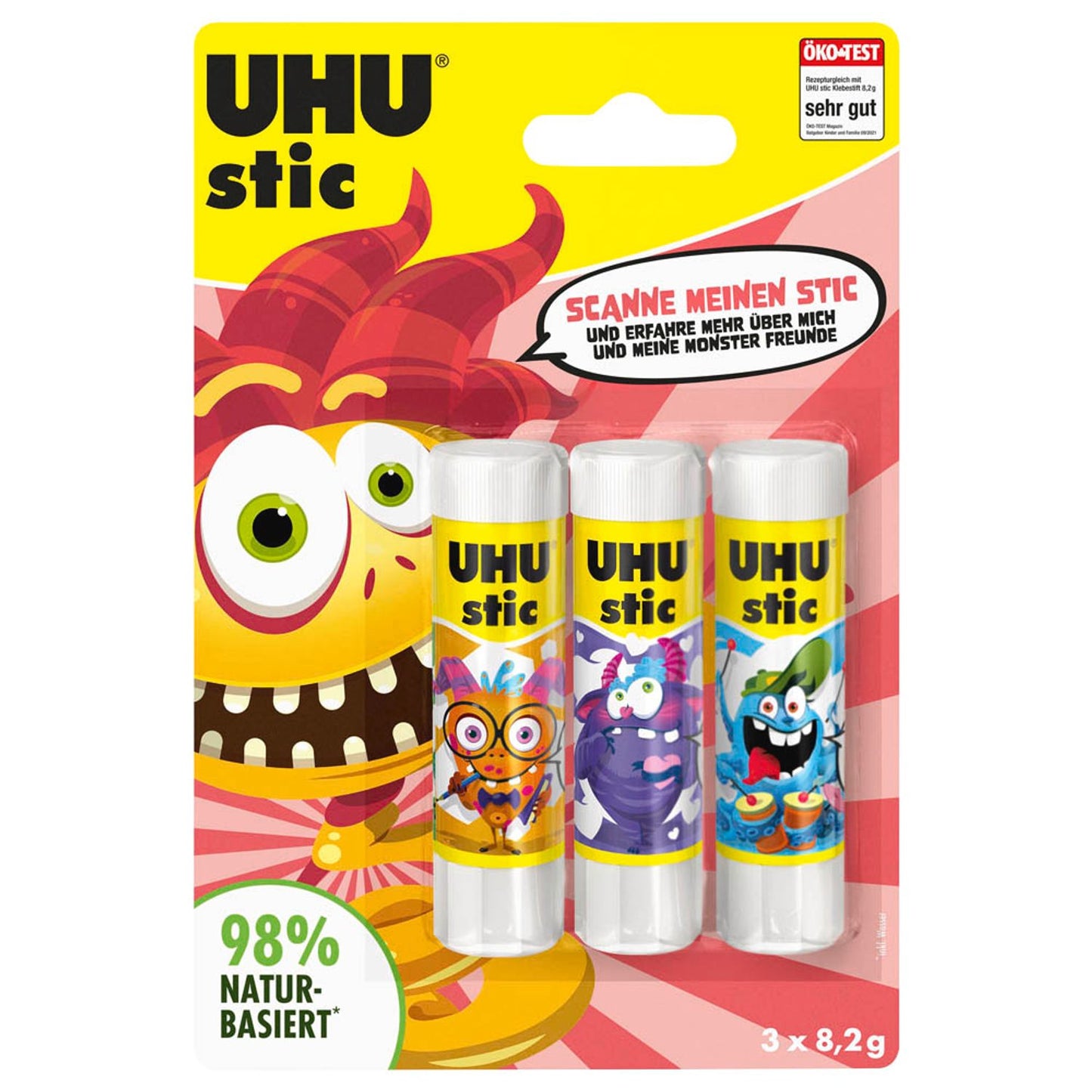 UHU MONSTER Klebestifte 3x 8,2 g | 9000179 | 1 Aktionspack = 3 St.