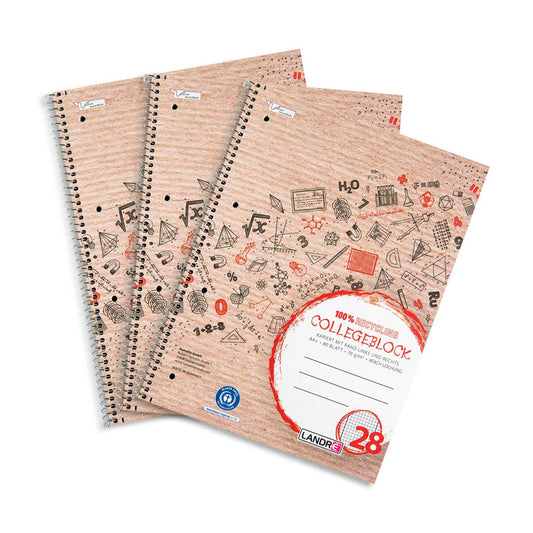 LANDRÉ® Collegeblöcke Recycling kariert DIN A4 Innen- und Außenrand | 400153863 | 1 Pack = 3 St.