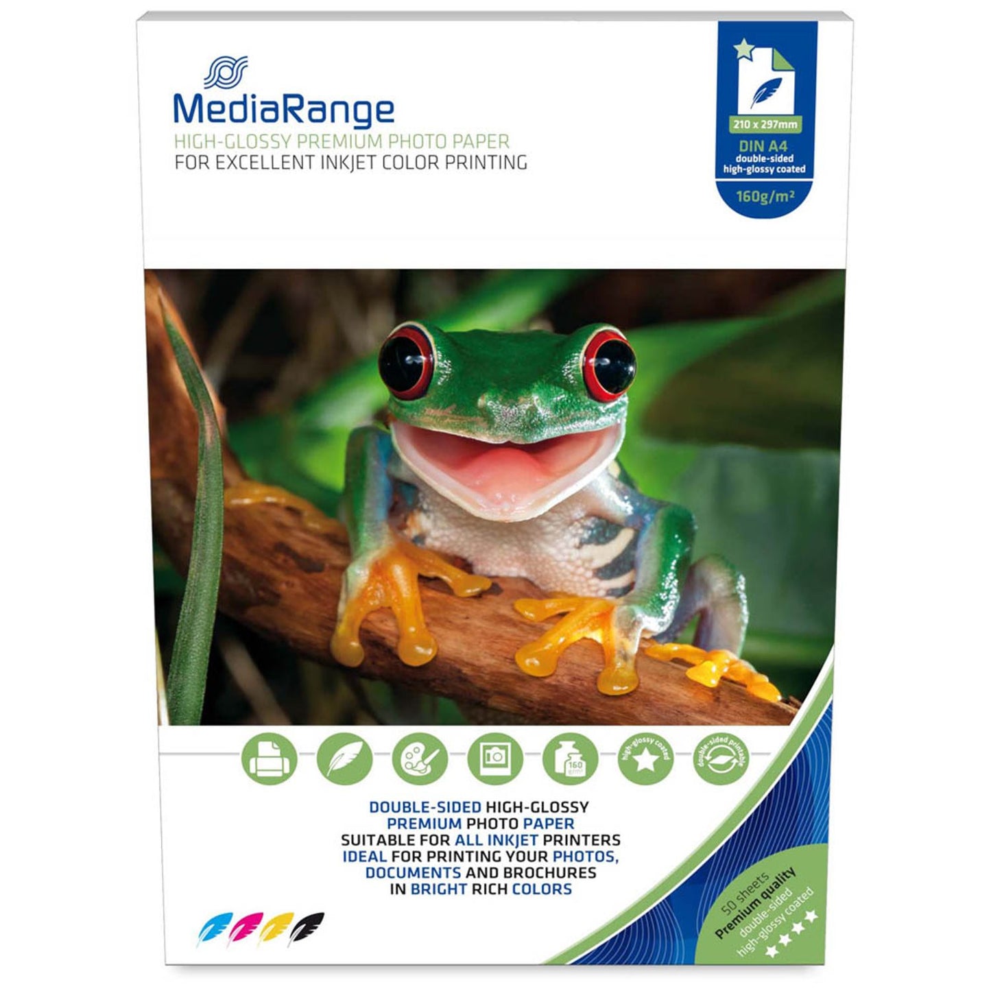 MediaRange Fotopapier DIN A4 hochglänzend 160 g/qm | MRINK108 | 1 Pack = 50 Blatt