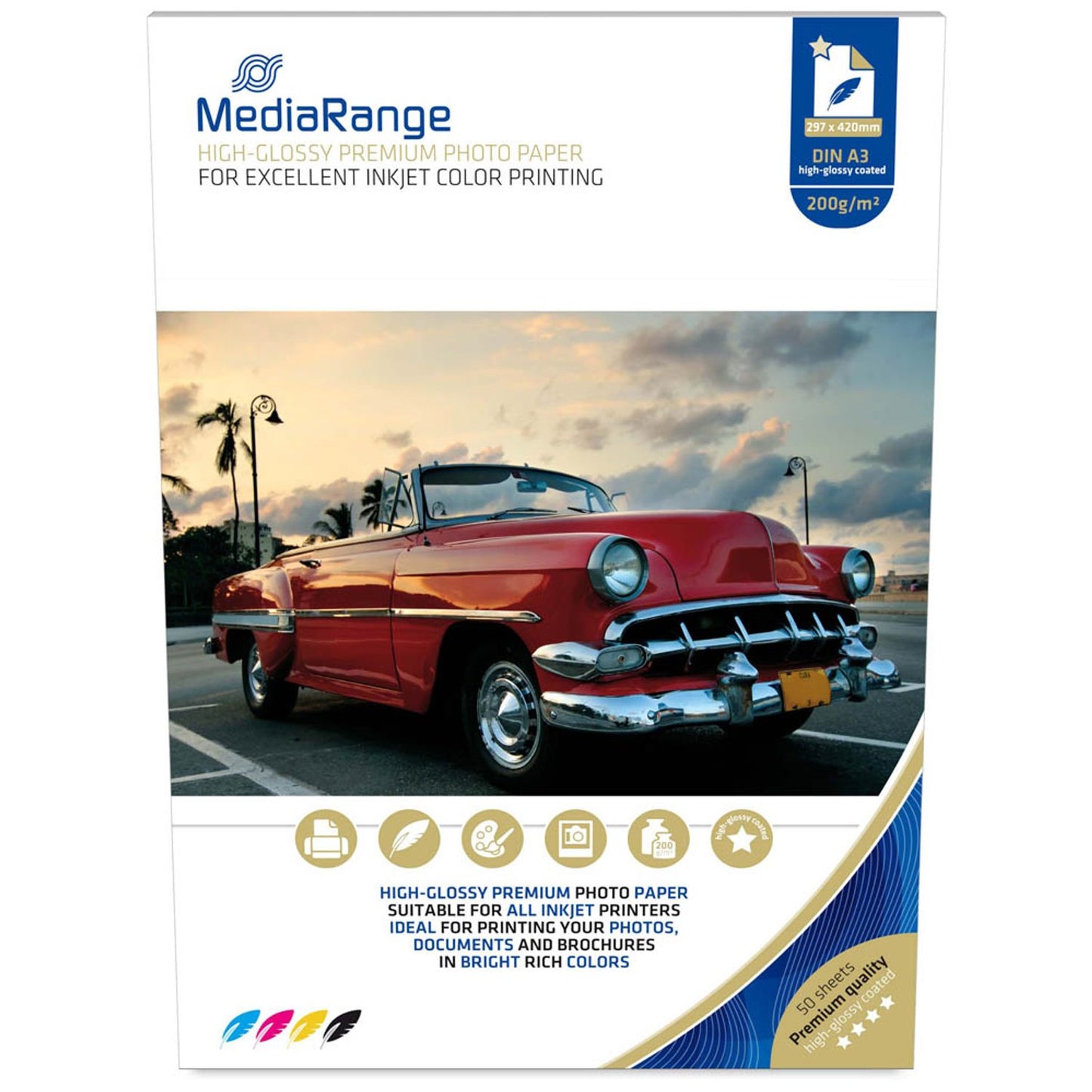 MediaRange Fotopapier DIN A3 hochglänzend 200 g/qm | MRINK109 | 1 Pack = 50 Blatt