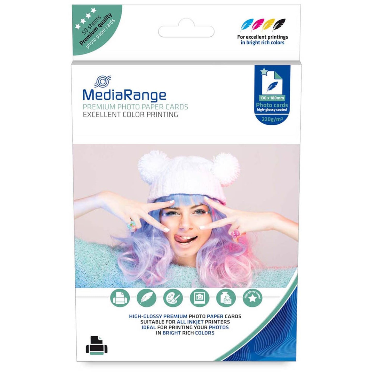 MediaRange Fotopapier 13,0 x 18,0 cm hochglänzend 220 g/qm | MRINK114 | 1 Pack = 50 Blatt