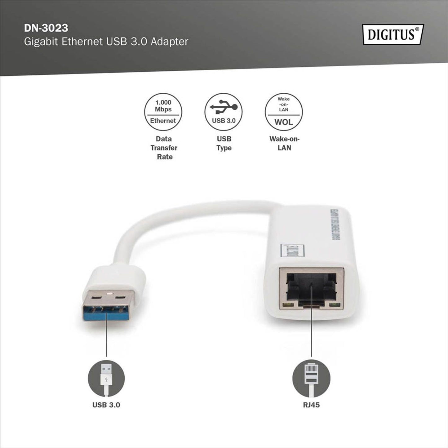 DIGITUS USB A/RJ-45 LAN-Adapter | DN-3023