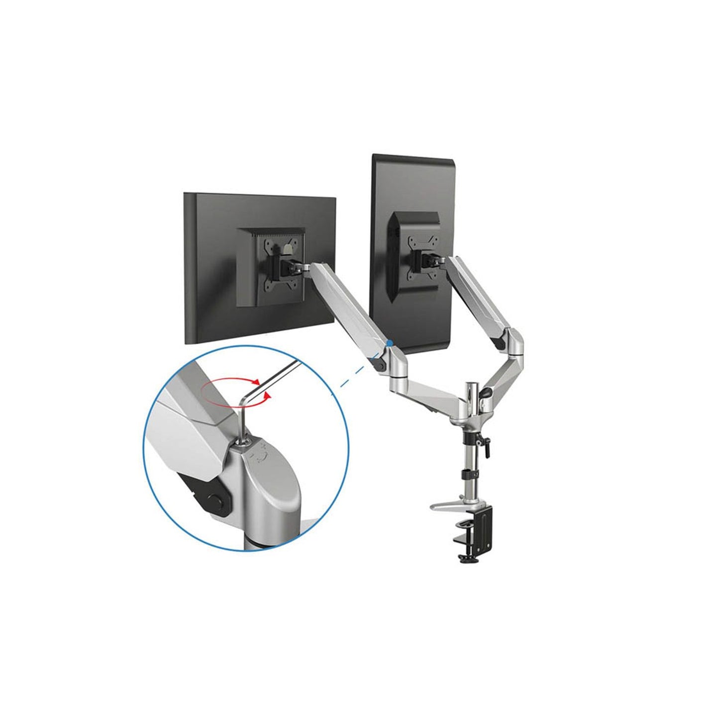 DIGITUS Monitor-Halterung silber für 2 Monitore, Tischklemme | DA-90353