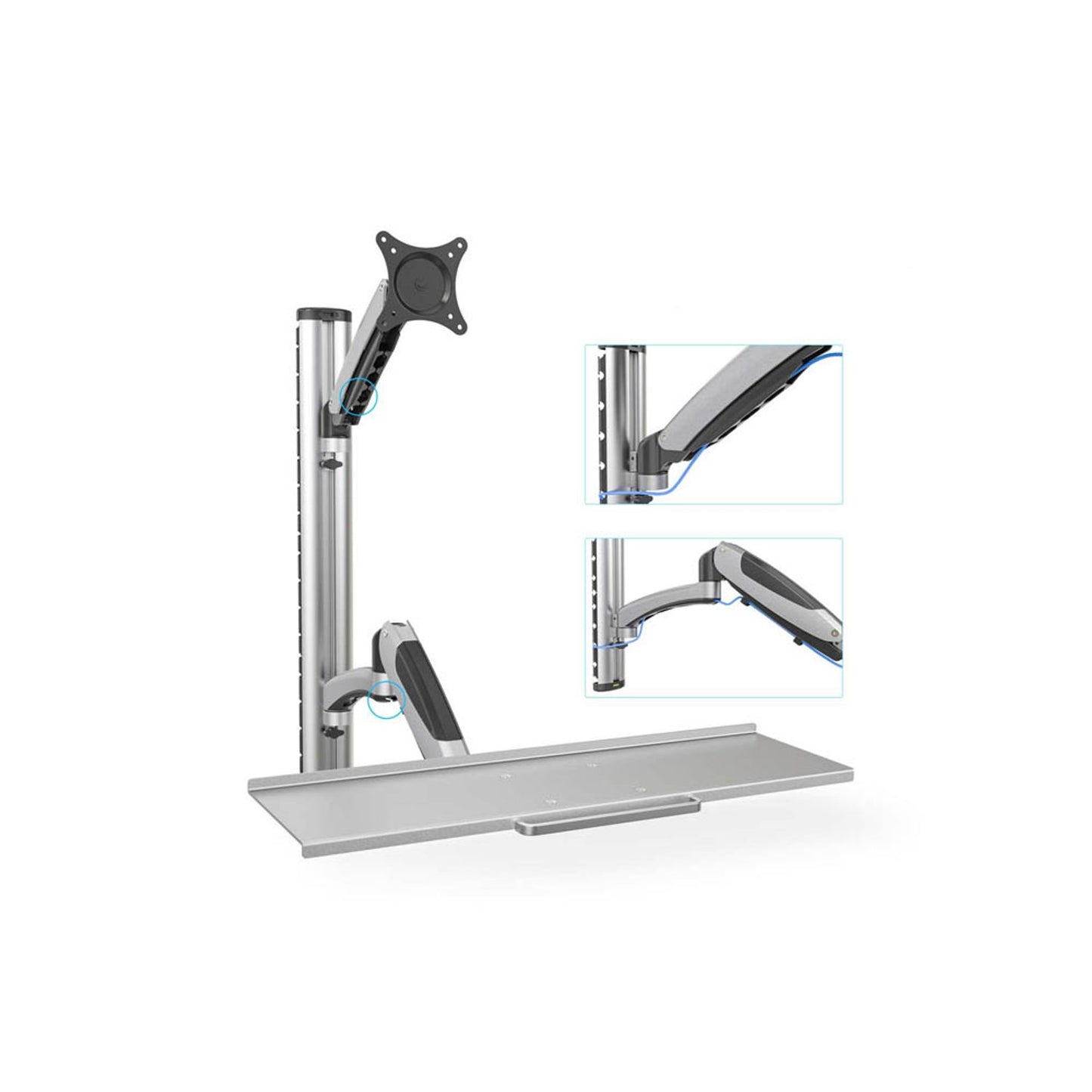 DIGITUS Monitor-Maus-Tastatur-Halterung silber für 1 Monitor, 1 Tastatur, 1 Maus, Wandhalterung | DA-90354