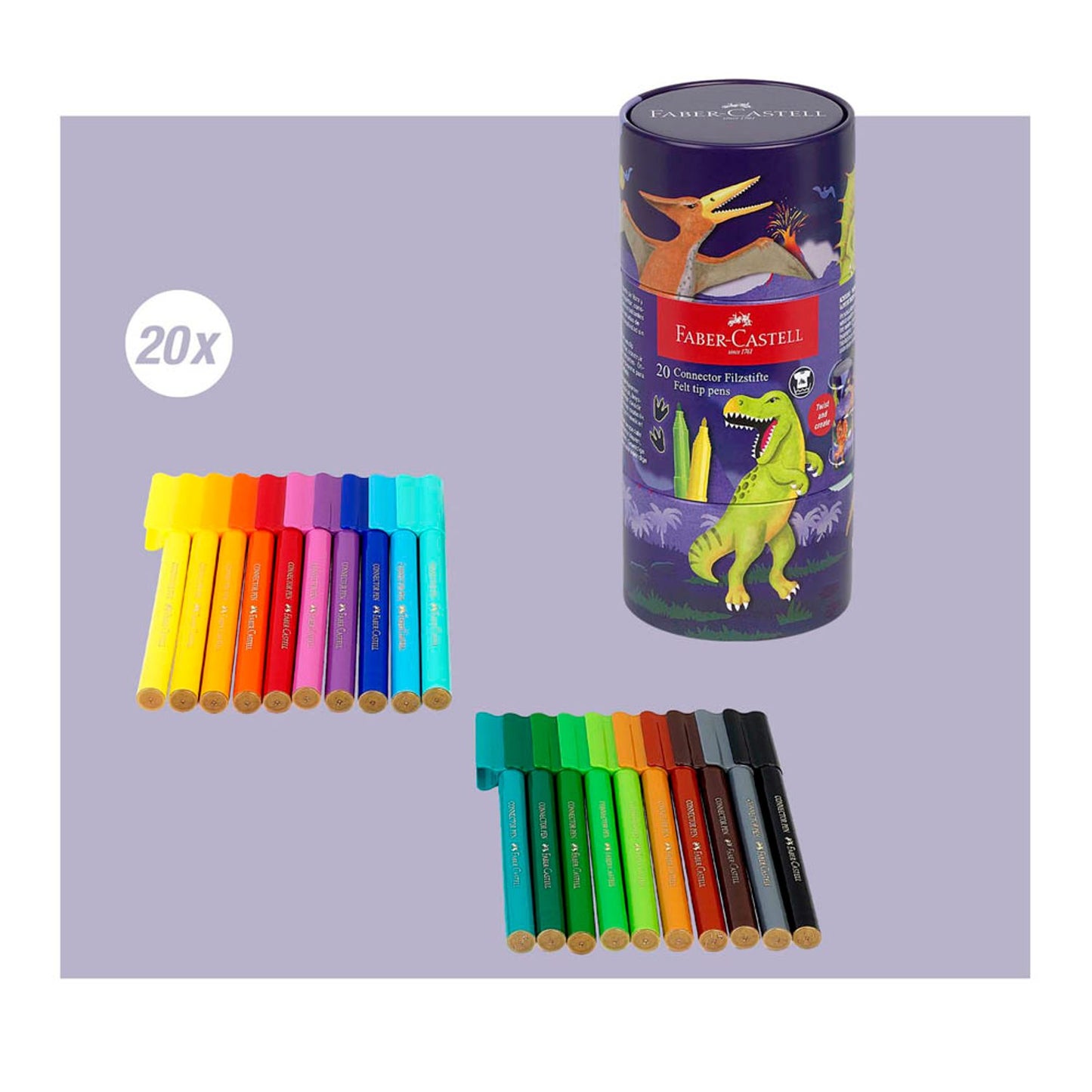 FABER-CASTELL Connector Filzstifte farbsortiert | 155546 | 1 Pack = 20 St.