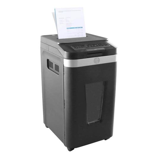 HP Pro Shredder Auto 400MC Aktenvernichter mit Partikelschnitt P-5, 2 x 12 mm, bis , schwarz | 2823