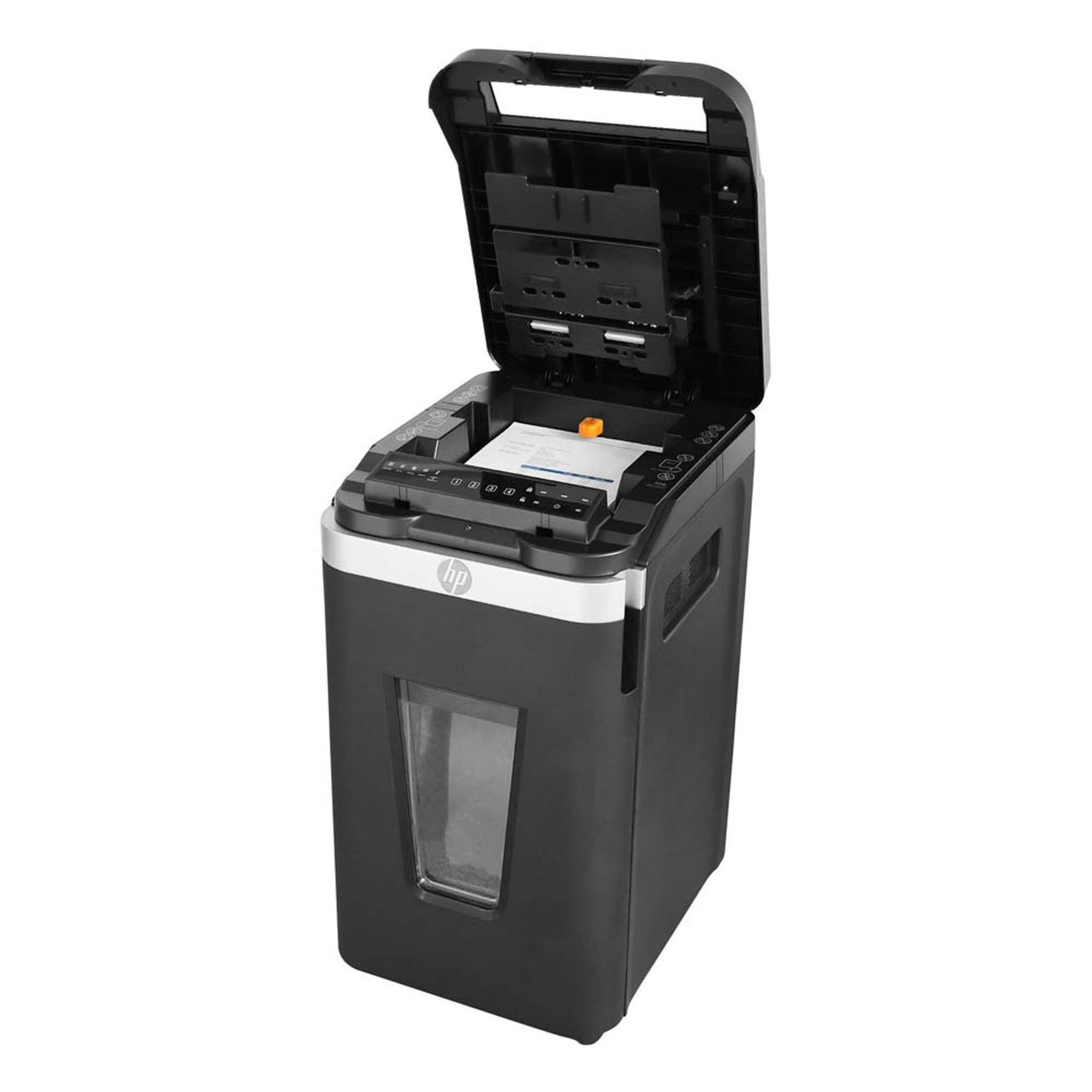 HP Pro Shredder Auto 400MC Aktenvernichter mit Partikelschnitt P-5, 2 x 12 mm, bis , schwarz | 2823