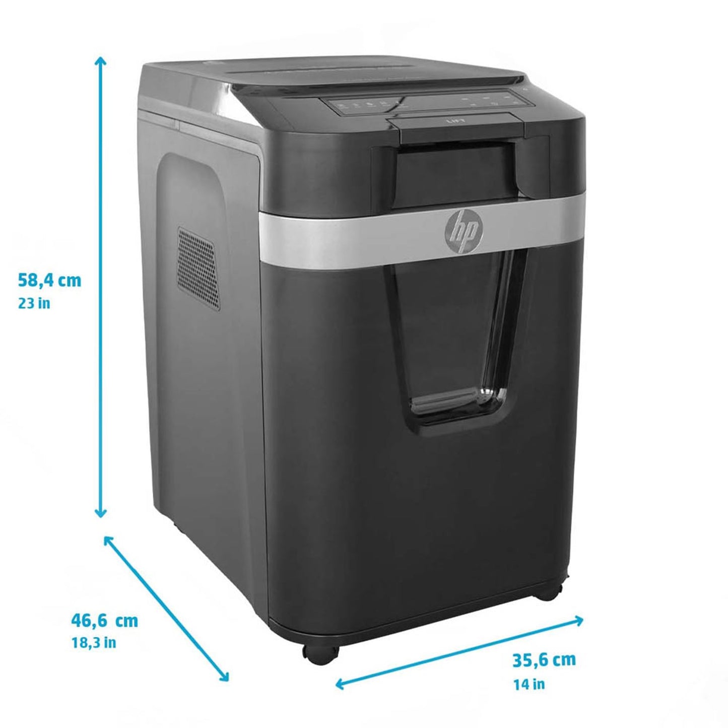 HP Pro Shredder Auto 200MC Aktenvernichter mit Partikelschnitt P-5, 2 x 12 mm, bis , schwarz | 2821
