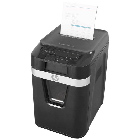 HP Pro Shredder Auto 200CC Aktenvernichter mit Partikelschnitt P-4, 4 x 20 mm, bis , schwarz | 2820