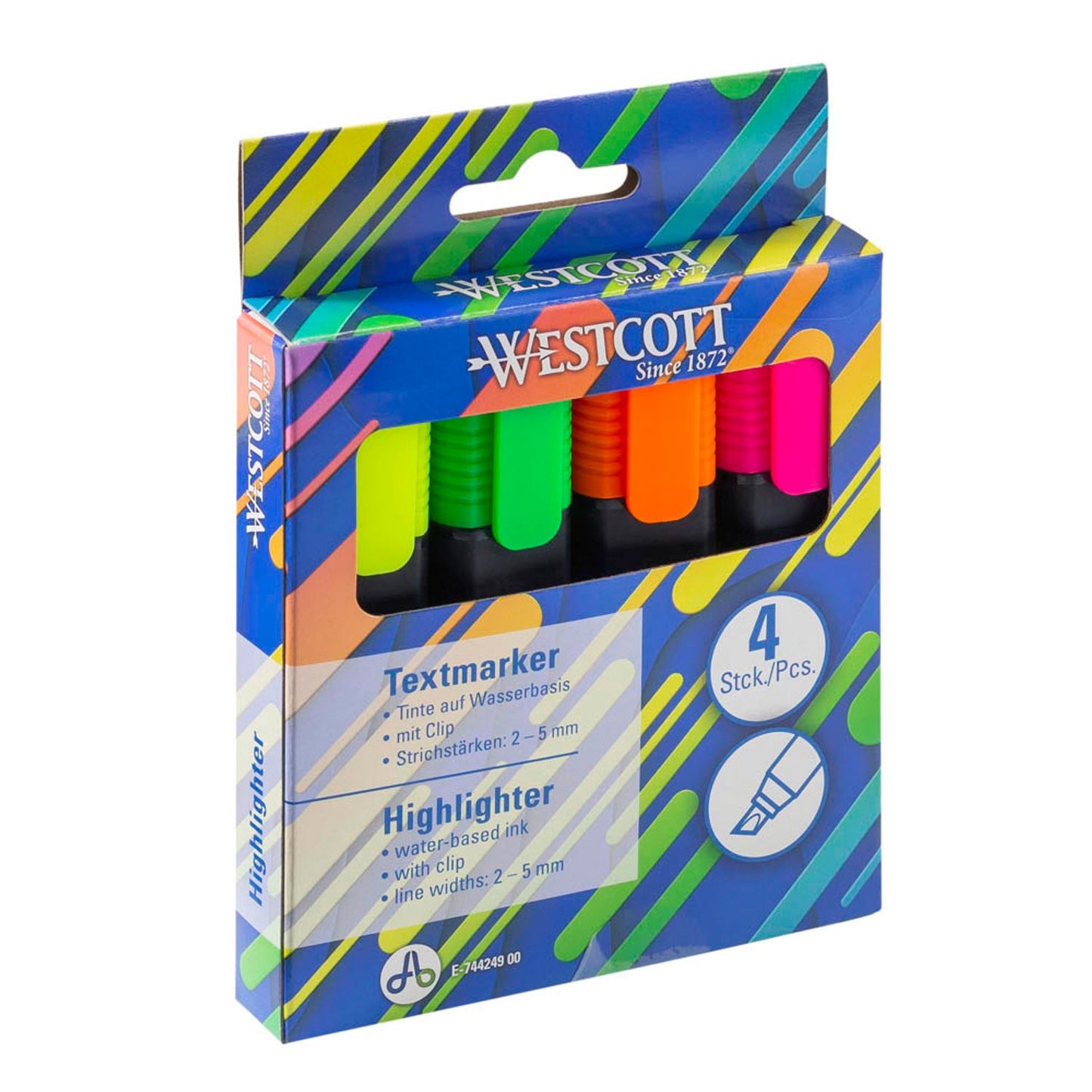 WESTCOTT Textmarker farbsortiert | E-744249 00 | 1 Pack = 4 St.