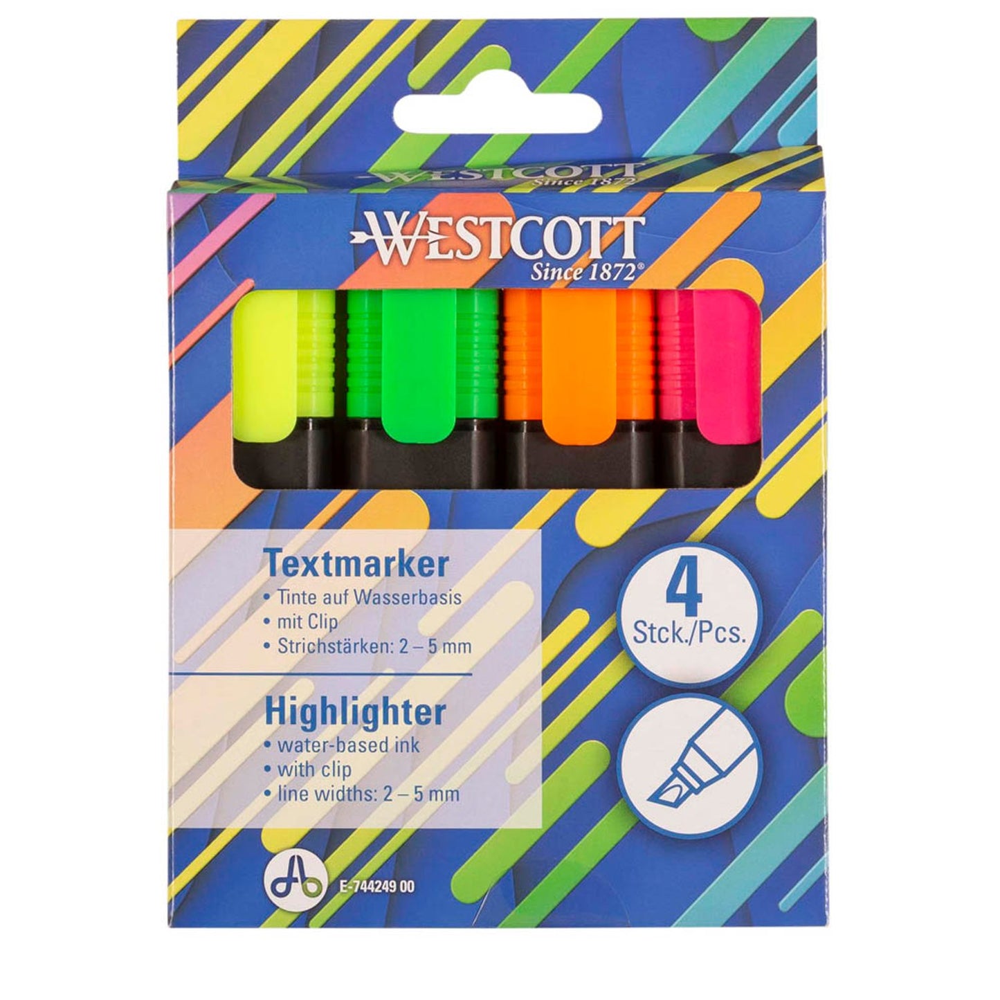 WESTCOTT Textmarker farbsortiert | E-744249 00 | 1 Pack = 4 St.