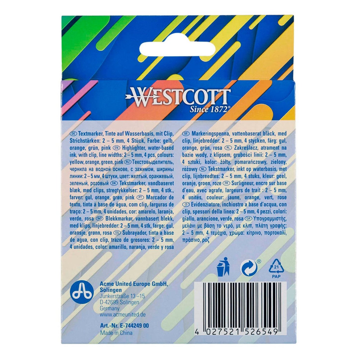 WESTCOTT Textmarker farbsortiert | E-744249 00 | 1 Pack = 4 St.