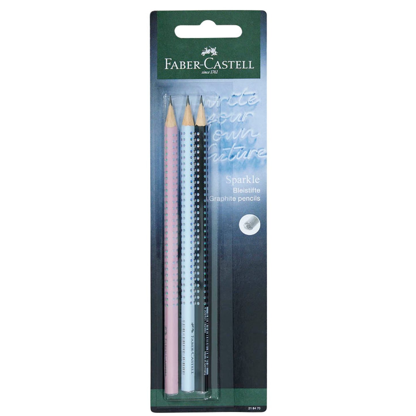 FABER-CASTELL Sparkle New Harmony Bleistifte B rose shadows, sky blue, schwarz | 218470 | 1 Pack = 3 St.