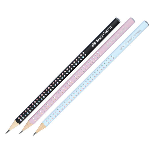 FABER-CASTELL Sparkle New Harmony Bleistifte B rose shadows, sky blue, schwarz | 218470 | 1 Pack = 3 St.