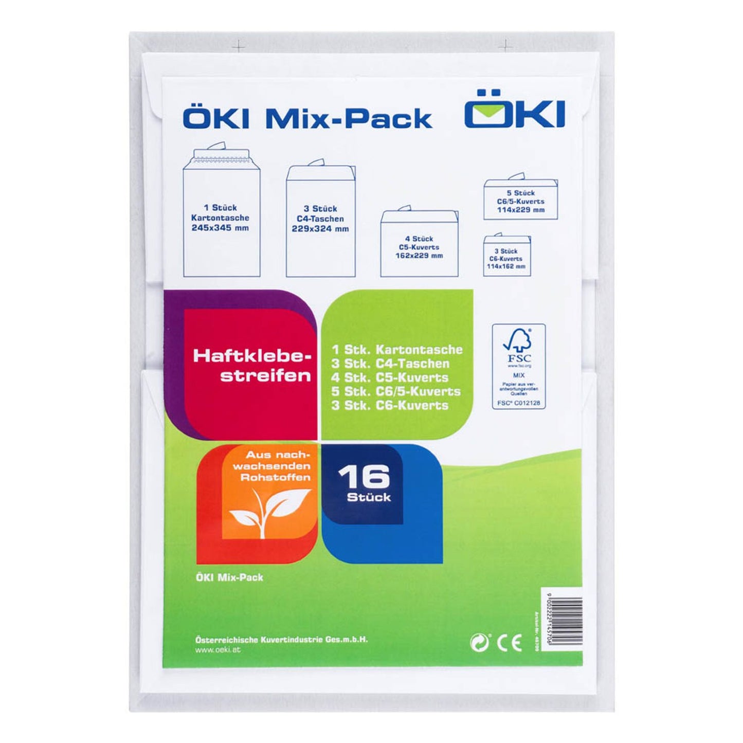 ÖKI Briefumschläge-Set Mix-Pack sortiert ohne Fenster weiß haftklebend | 45709 | 1 Pack = 16 St.