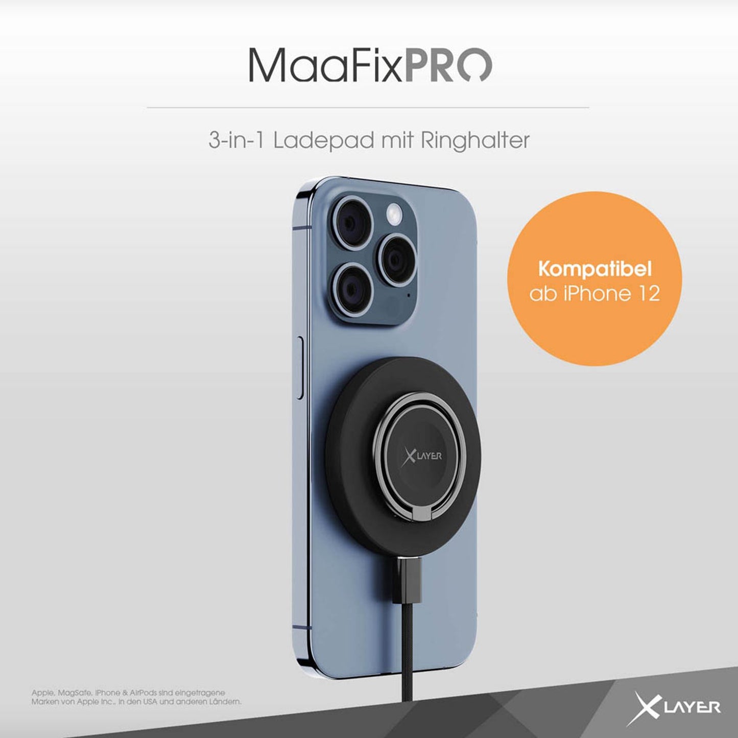 XLAYER MagFix Pro 3-in-1 Induktive Ladestation schwarz, 15 Watt | 220312