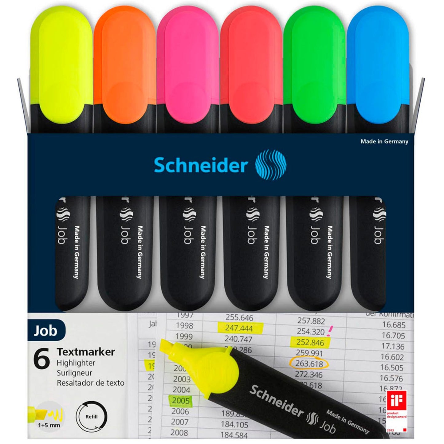 Schneider Job Textmarker farbsortiert | 50-115096 | 1 Pack = 6 St.