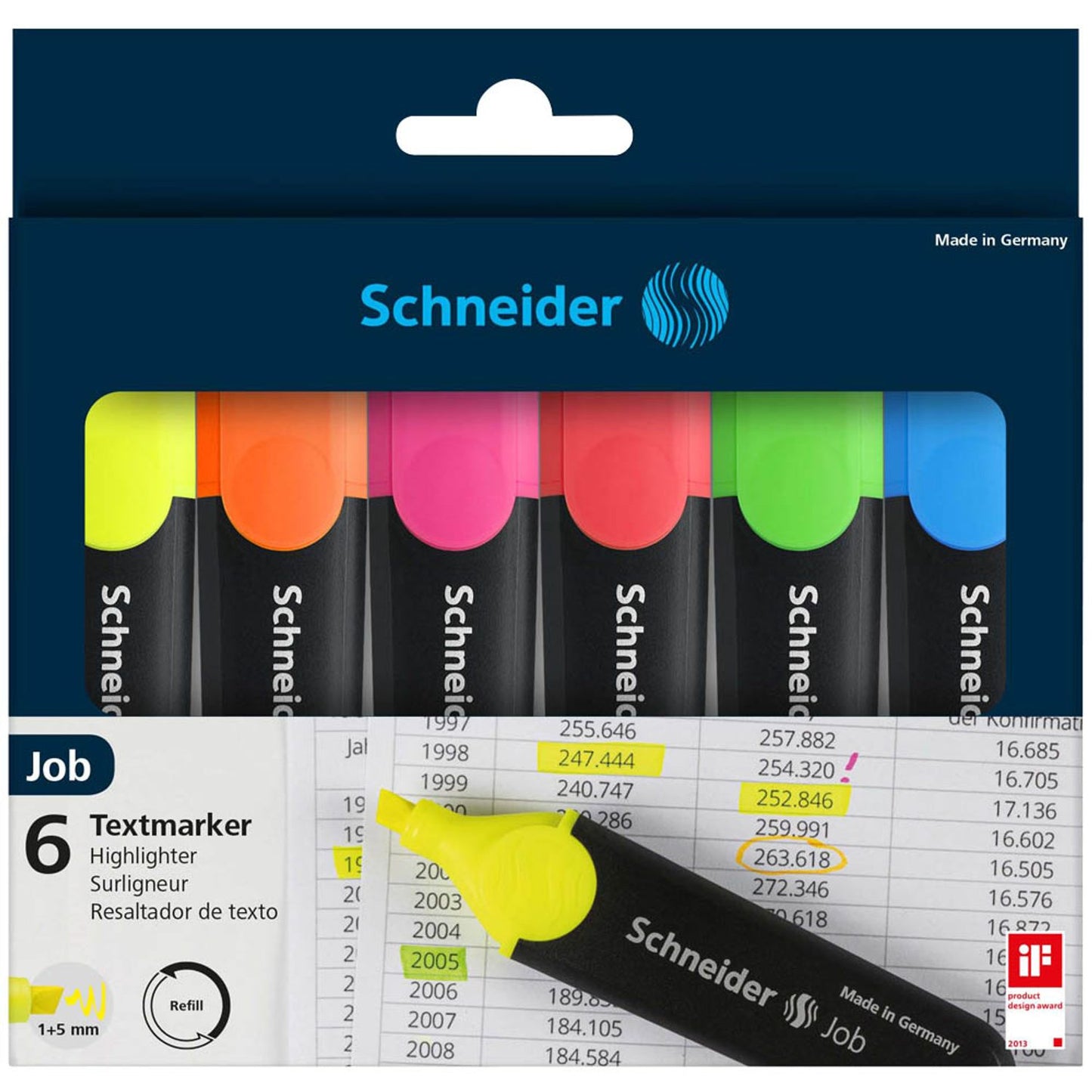 Schneider Job Textmarker farbsortiert | 50-115096 | 1 Pack = 6 St.