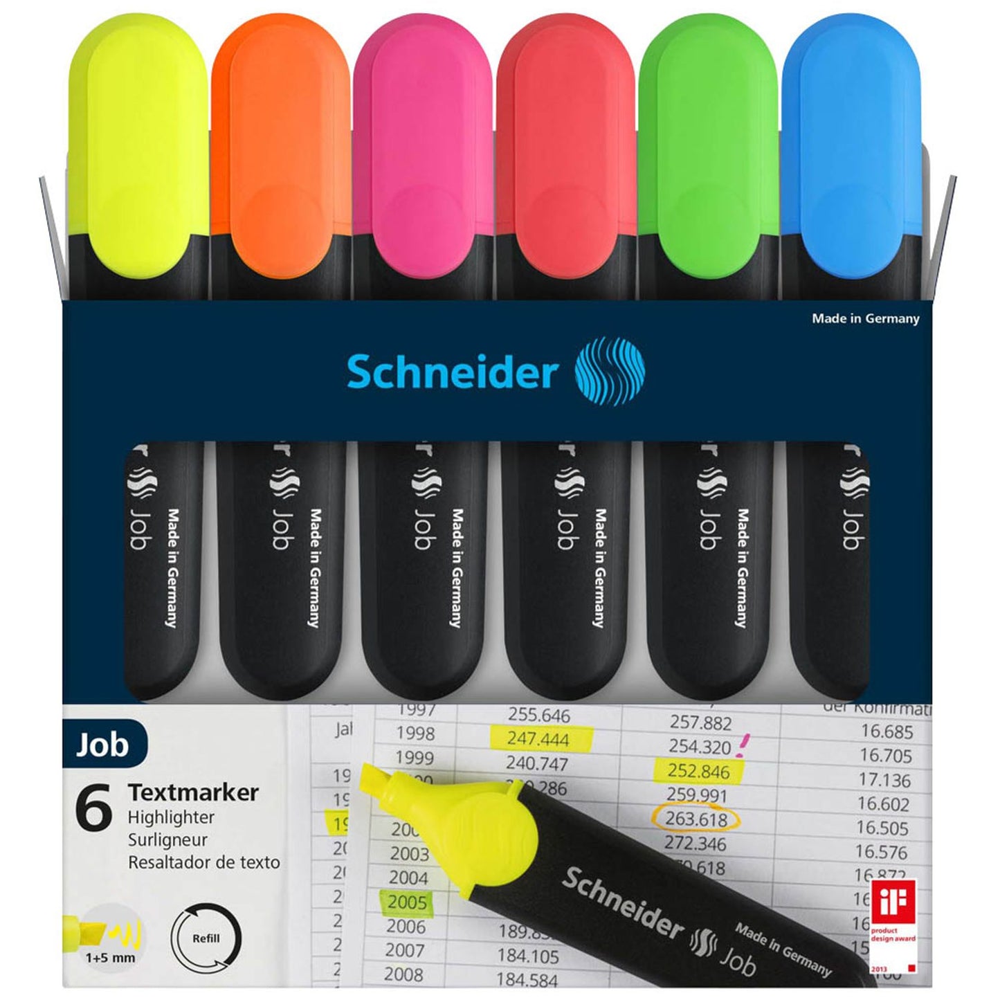 Schneider Job Textmarker farbsortiert | 50-115096 | 1 Pack = 6 St.
