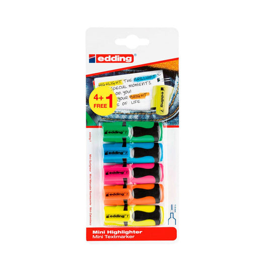 edding + 1 GRATIS: 7 Mini Textmarker farbsortiert, . + GRATIS | 4-7-5-S1999 | 1 Set = 4 St.