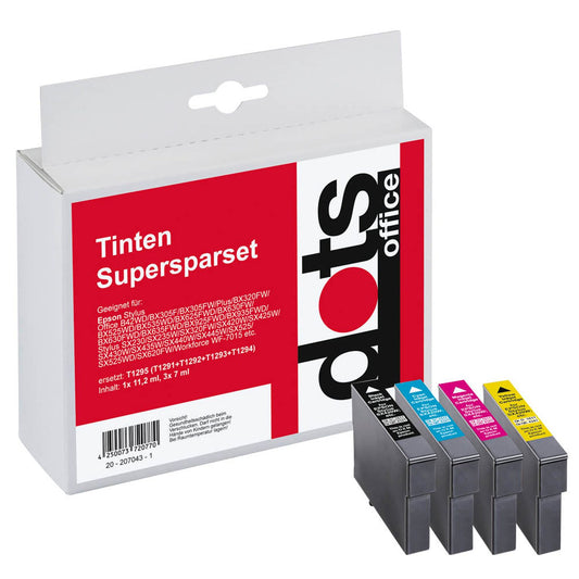 dots schwarz, cyan, magenta, gelb Druckerpatronen kompatibel zu EPSON T1295, 4er-Set | 1617,4050-DOTS | 1 Pack = 4 St.