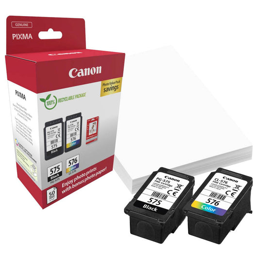 Canon PG-575/CL-576 schwarz, color Druckköpfe + Fotopapier, 2er-Set | 5438C004 | 1 Set = 2 St.