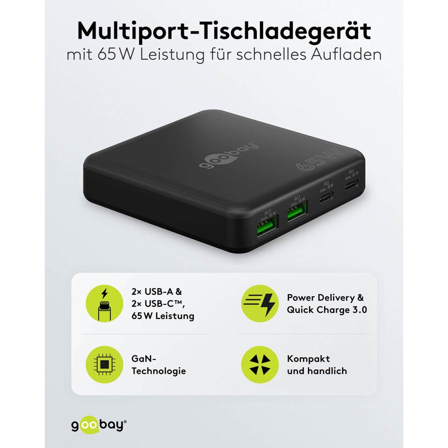 goobay GaN-Ladestation schwarz, 65 Watt | 61772