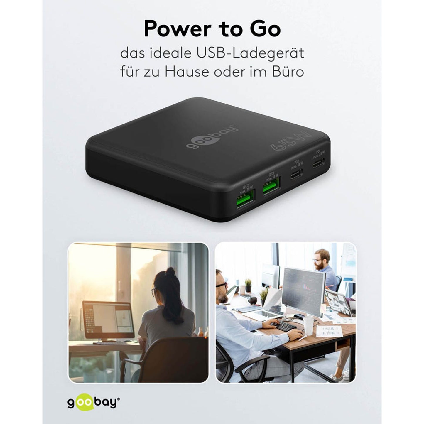 goobay GaN-Ladestation schwarz, 65 Watt | 61772