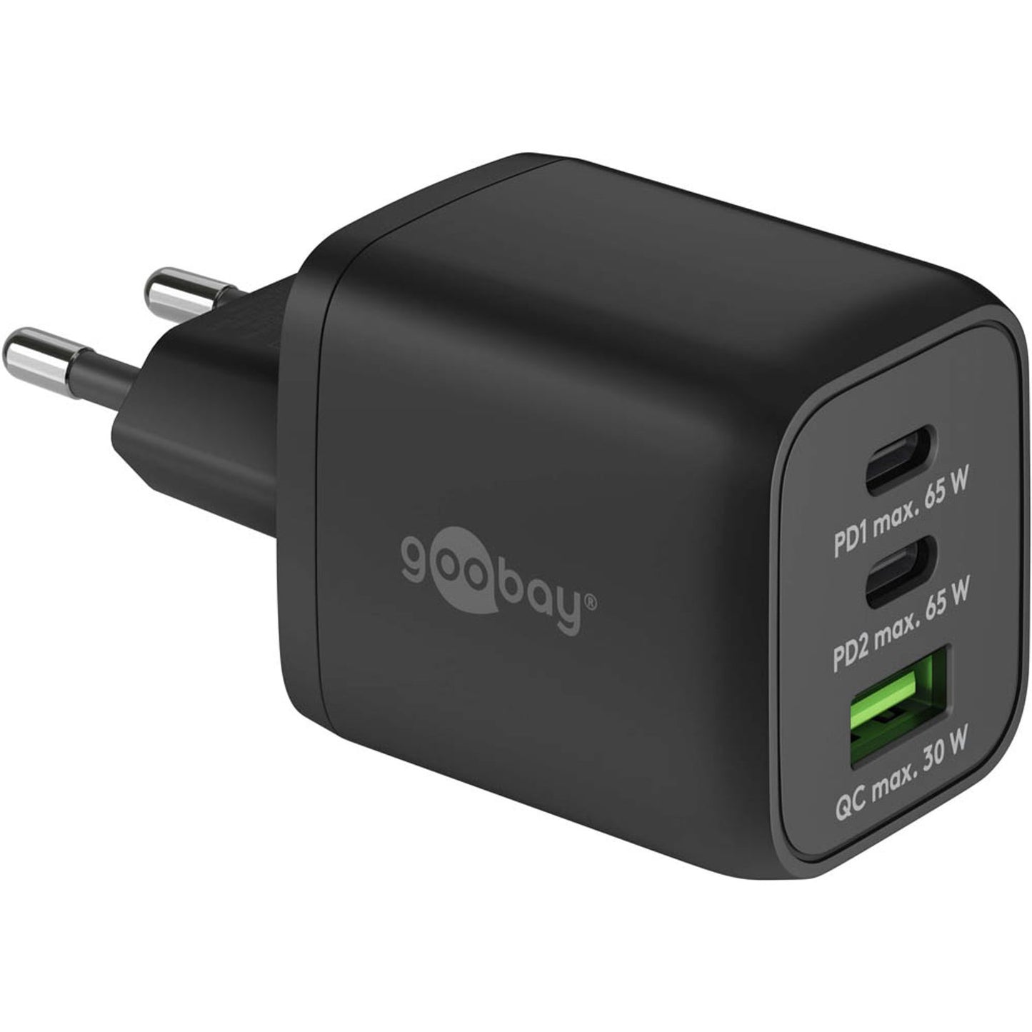 goobay Ladekabel mit Adapter schwarz, Kabellänge: 1,0 m, 65 Watt | 70180