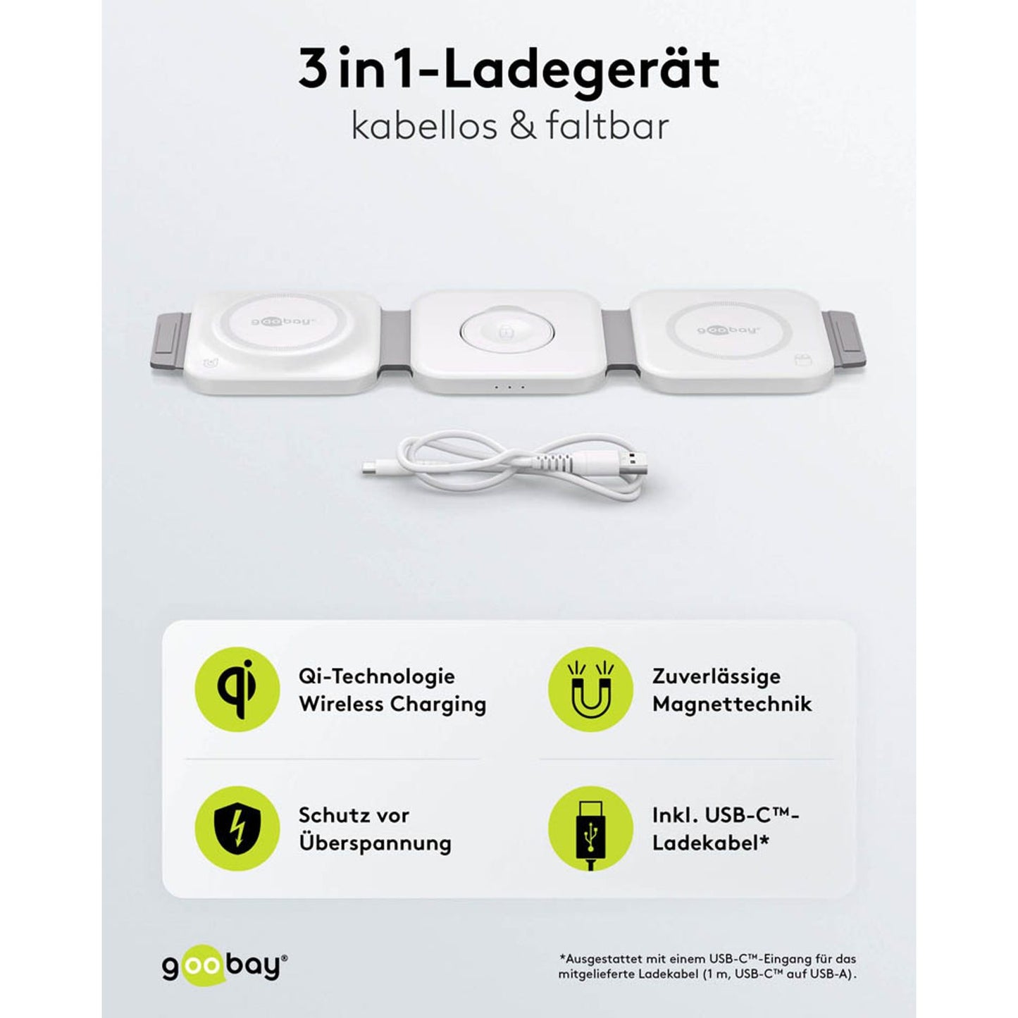 goobay 3-in-1 Induktive Ladestation weiß, 15 Watt | 65312