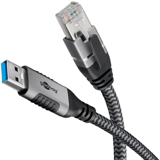 goobay USB A 3.0/RJ45 Kabel grau, schwarz, 1 St.