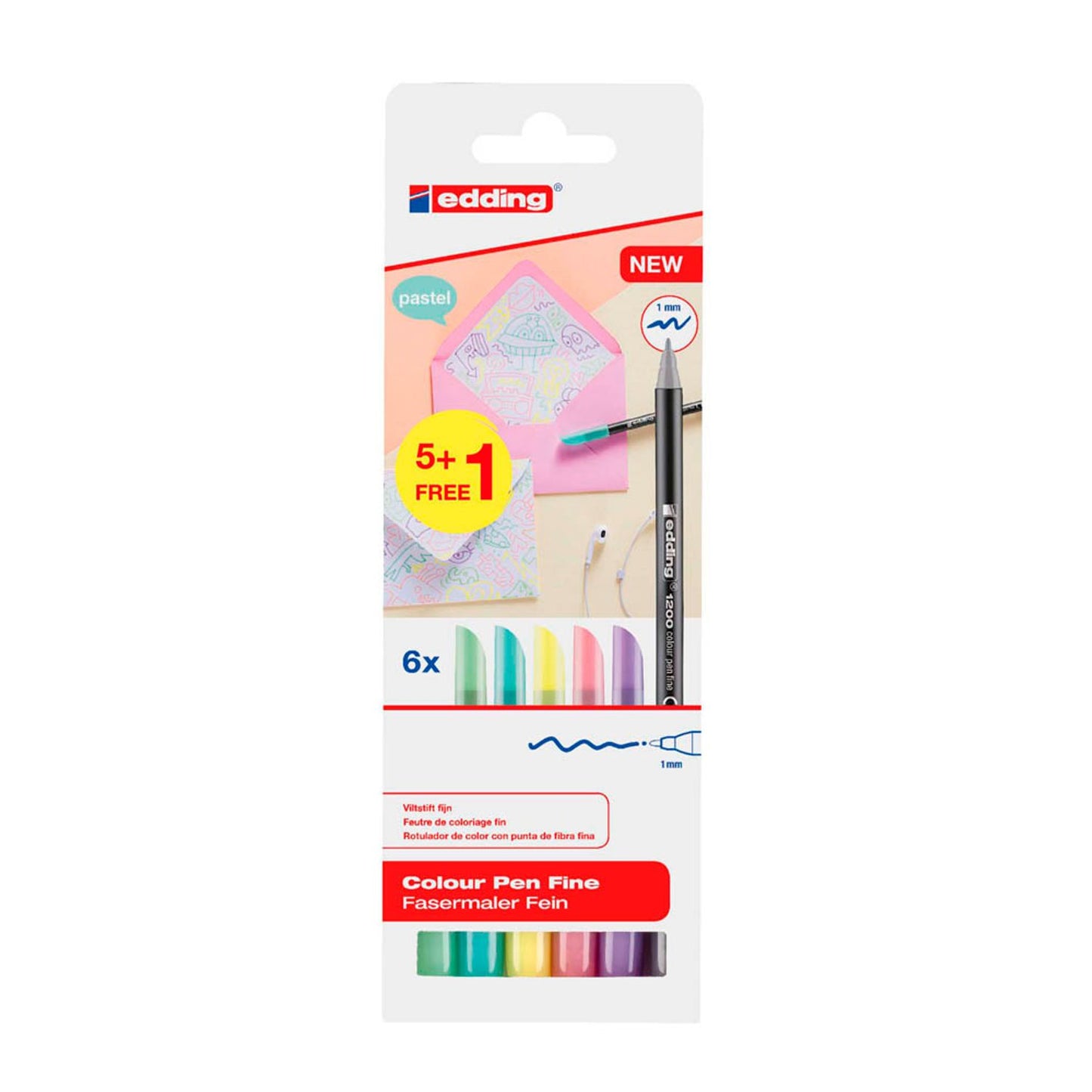 edding + 1 GRATIS: 1200 Filzstifte farbsortiert, . + GRATIS | 4-1200-6-S999 | 1 Pack = 5 St.