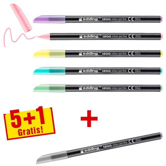 edding + 1 GRATIS: 1200 Filzstifte farbsortiert, . + GRATIS | 4-1200-6-S999 | 1 Pack = 5 St.