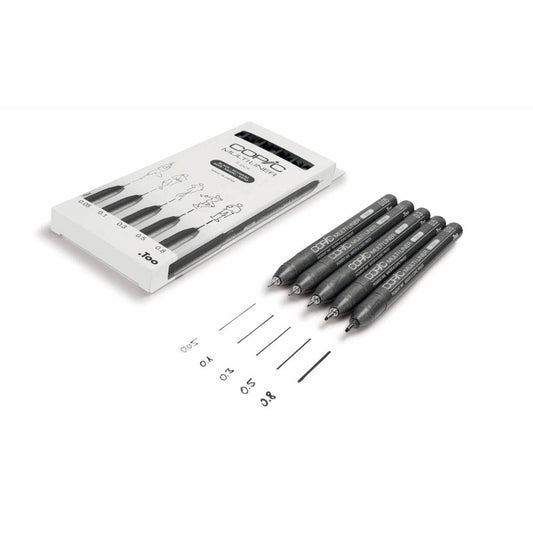 COPIC® Multiliner Fineliner schwarz 0,05 + 0,1 + 0,3 + 0,5 + 0,8 mm | 22075635 | 1 Pack = 5 St.