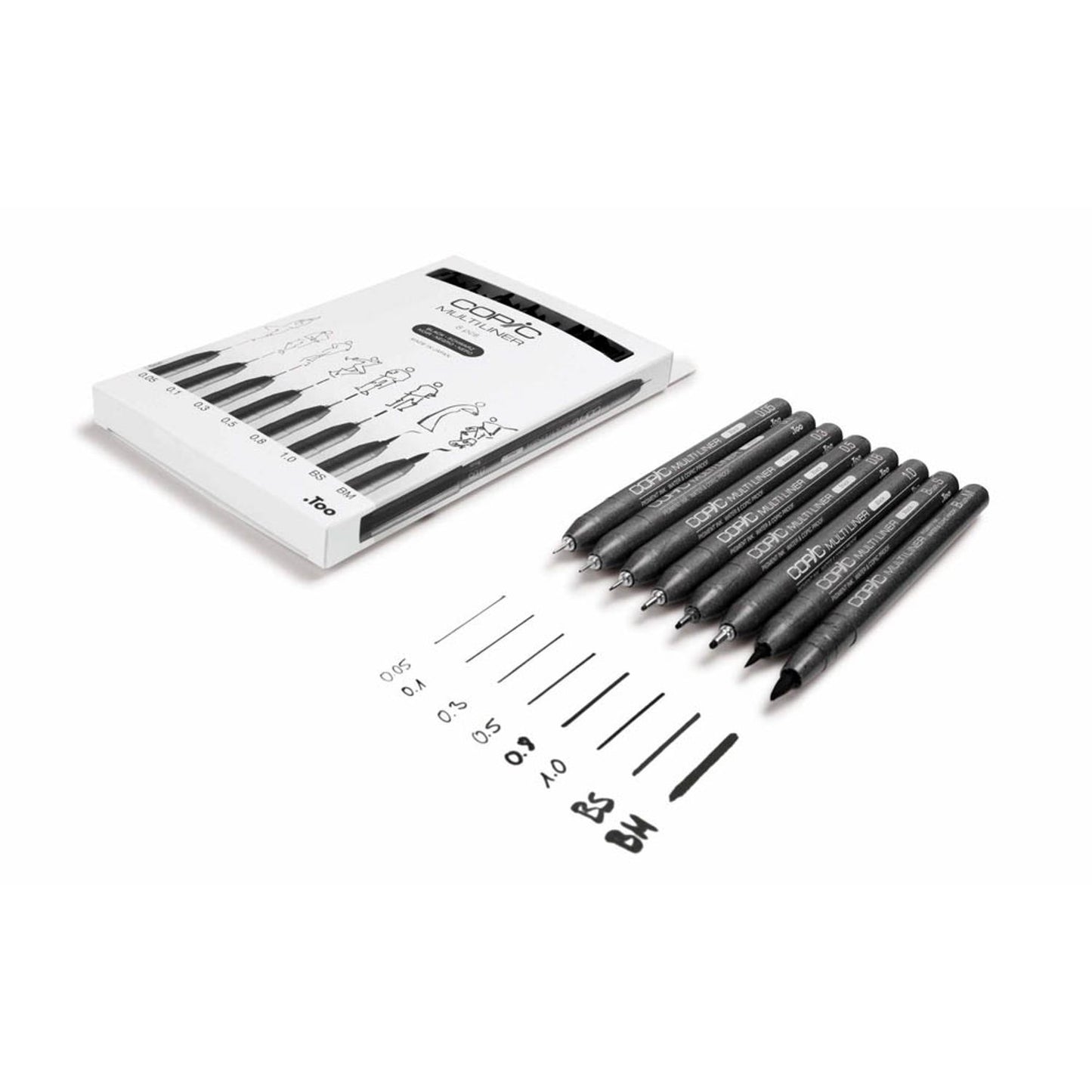 COPIC® Multiliner Fineliner schwarz 0.05 + 0.1 + 0.3 + 0.5 + 0.8 + 1.0 + BS + BM mm | 2207510 | 1 Pack = 8 St.