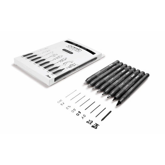 COPIC® Multiliner Fineliner schwarz 0.05 + 0.1 + 0.3 + 0.5 + 0.8 + 1.0 + BS + BM mm | 2207510 | 1 Pack = 8 St.