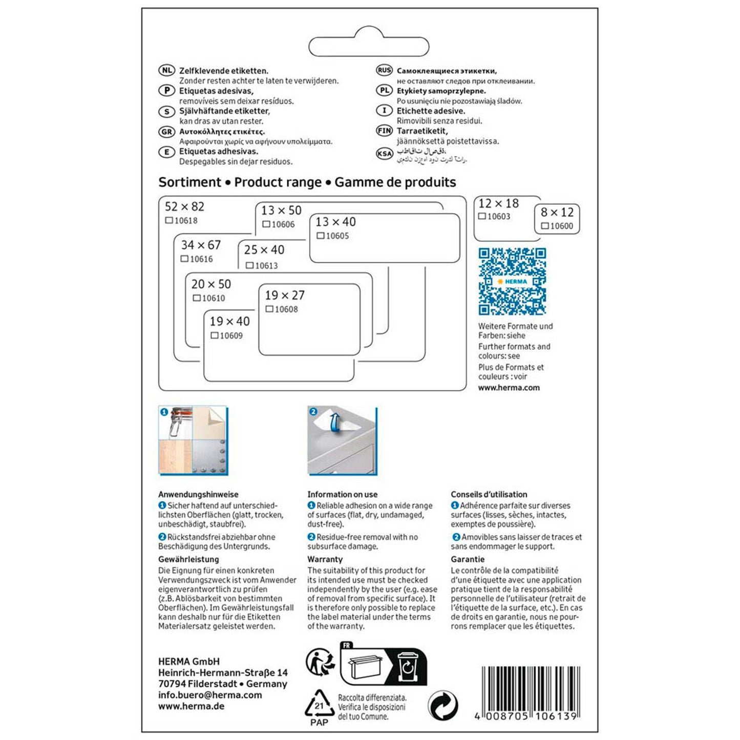 HERMA Movables Etiketten weiß 25,0 x 40,0 mm | 10613 | 1 Pack = 384 Etiketten