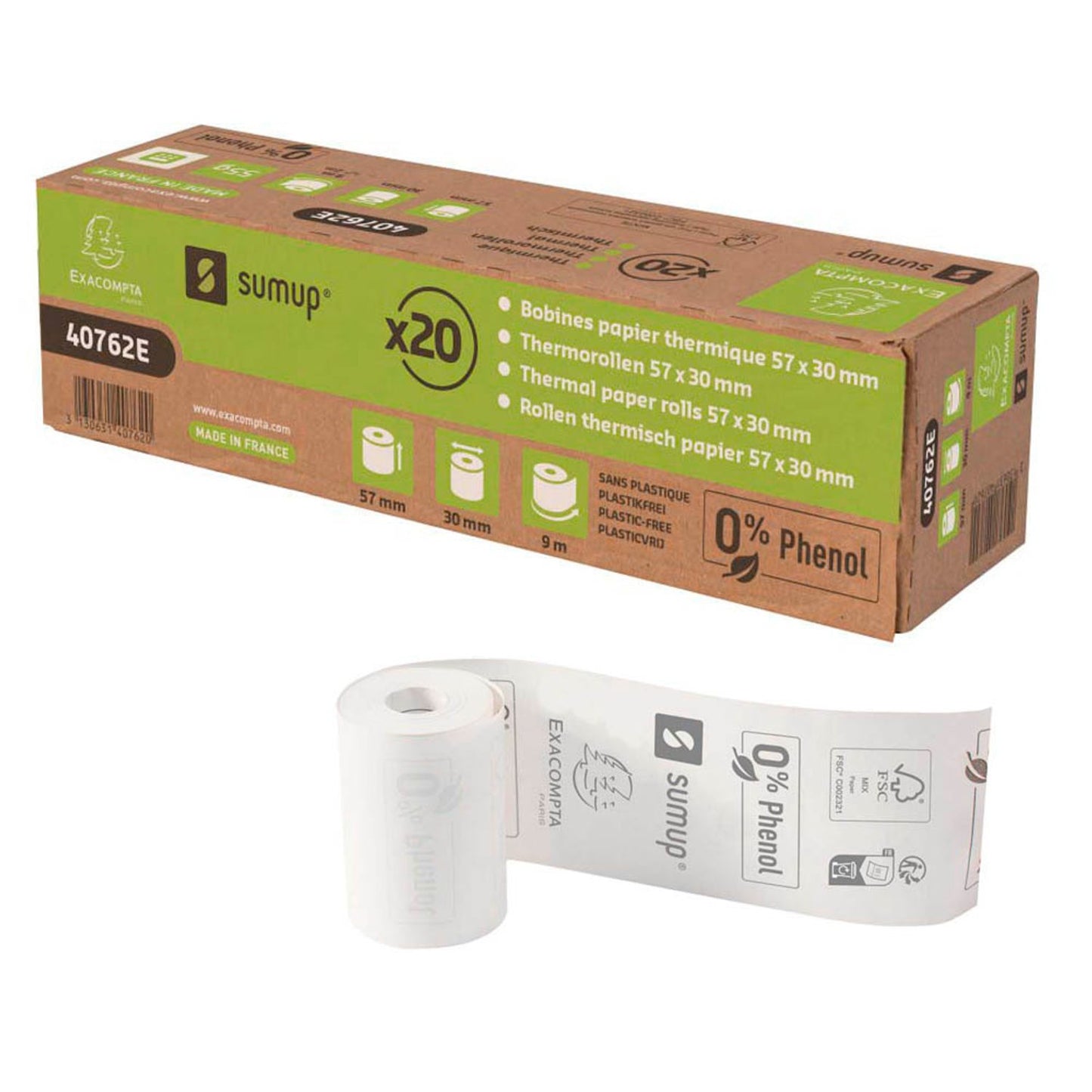 Exacompta SumUp Thermorollen 5,7 cm x 9,0 m | 40762E | 1 Pack = 20 Rollen